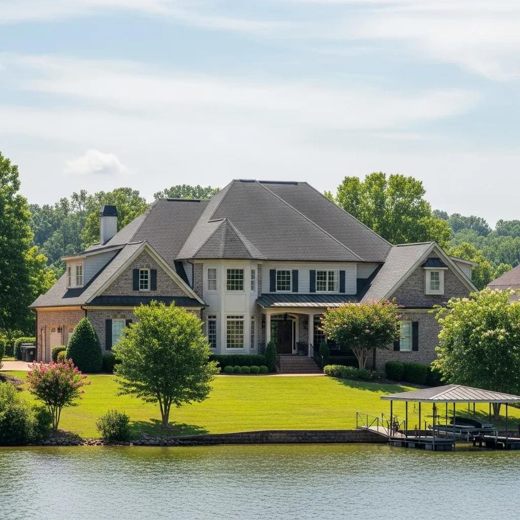 Lakefront estate with a durable roof in Hendersonville, TN, highlighting quality roofing solutions