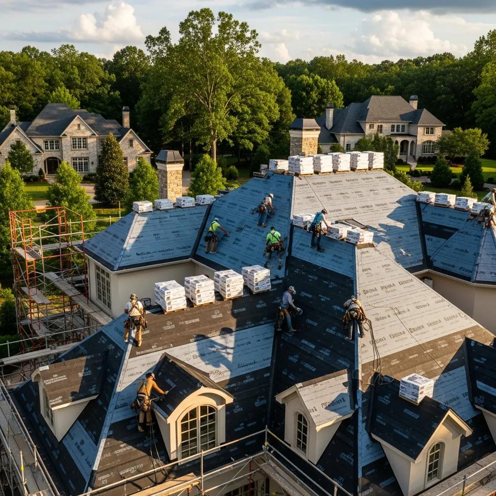 Gutter installation on luxury estate home in Milton, GA