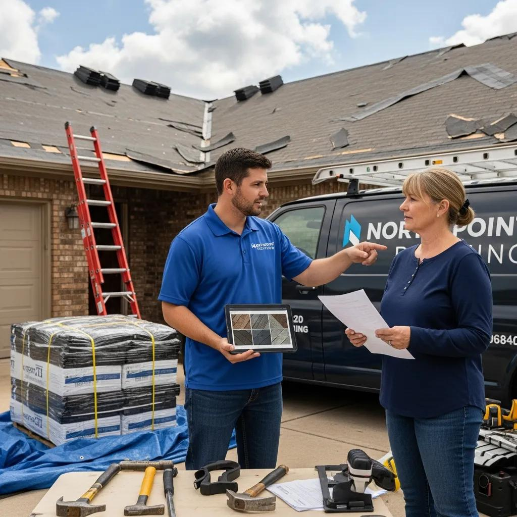 Northpoint Roofing team assisting homeowner with storm damage repairs and insurance claims