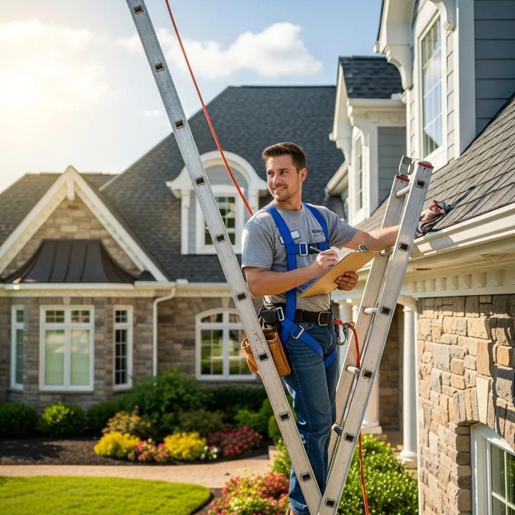 Roofing professional inspecting a luxury home in Westhaven, Franklin, TN